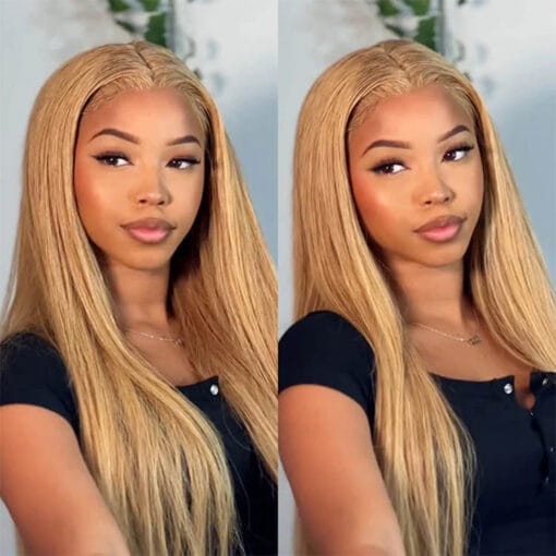 Colored Wigs #27 Honey Blonde Wigs Human Hair Lace Front MI1611728