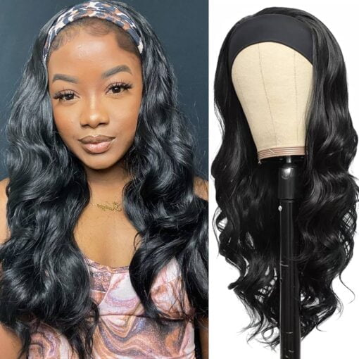 Colorful Queen Glueless Headband Wig Long Black Body Wave Headband Wigs For Women Black Women Synthetic Natural Looking Wavy Wig Heat Resistant 180% Density MI1605929