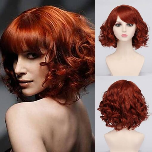 Copper Red Curly Wig With Bangs Short Curly Wigs For Women Women Synthetic Naturally Hair Wavy Layered Wig For Women Cosplay Halloween MI1610262