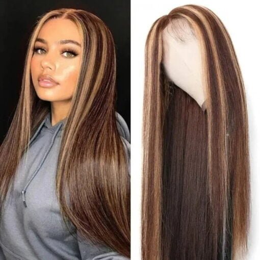 Cptfadh Human Hair Long Straight Brown Mixed Blonde MI1603818