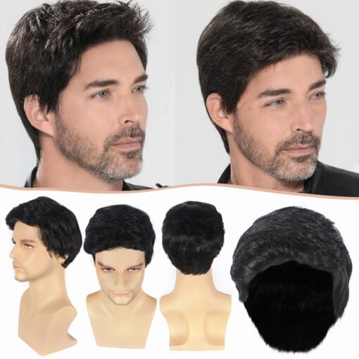 Cptfadh Human Hair Short Black Wig Bangs Wig Men'S Fashion MI1611374