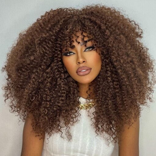 Curlcrazy 16Inch Curly Wig With Bangs For Women Black Women Kinky MI1603051