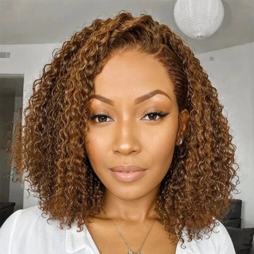 Curly Bob Wig 13X4 Lace Short Wig: Trendy Brown Color, Pre MI1605586