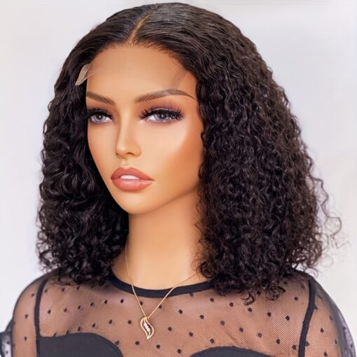 Curly Bob Wig Human Hair 4X4 Water Wave Lace Front Wig Human MI1606089