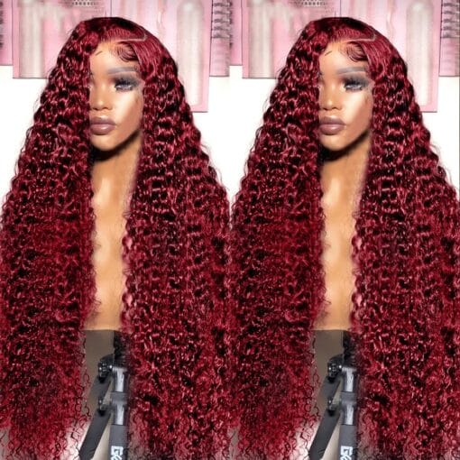 Curly Burgundy 13X6 Hd Lace Frontal Wig Human Hair Brazilian 99J Red Colored Deep Wave 13X4 Lace Front Human Hair Wigs For Women Women MI1611636