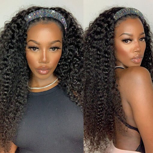 Curly Headband Wigs For Women Black Women Human Hair Wigs MI1602561