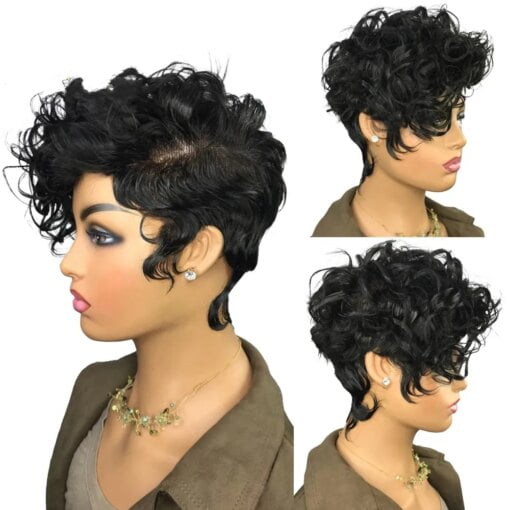 Curly Human Hair Bob Wig Short Pixie Cut None Lace Front Wigs For Women Black Women Daily Cosplay MI1602110