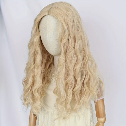 Curly Wavy Medium Length Blonde Wig Synthetic Hair No Bangs MI1607462