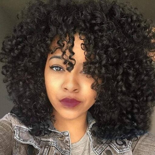 Curly Wigs For Women Black Women Afro Curly Wig With Bangs Natural Black Hair Synthetic Heat Resistant Full Wigs With 1 Wig Comb And 4Pcs Wig Caps MI1604939