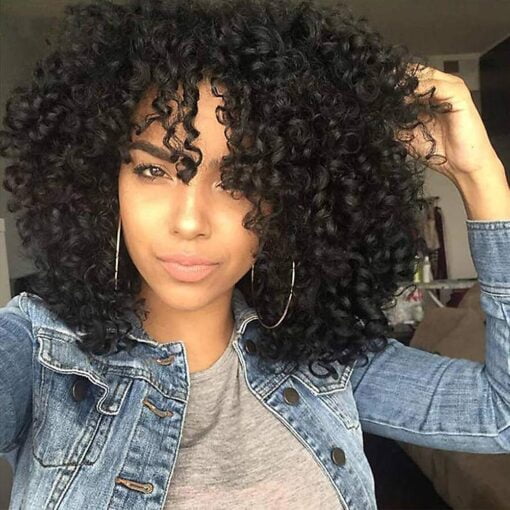 Curly Wigs For Women Black Women Natural Black Synthetic African American Full Kinky Curly Afro Hair Wig With Bangs MI1604934