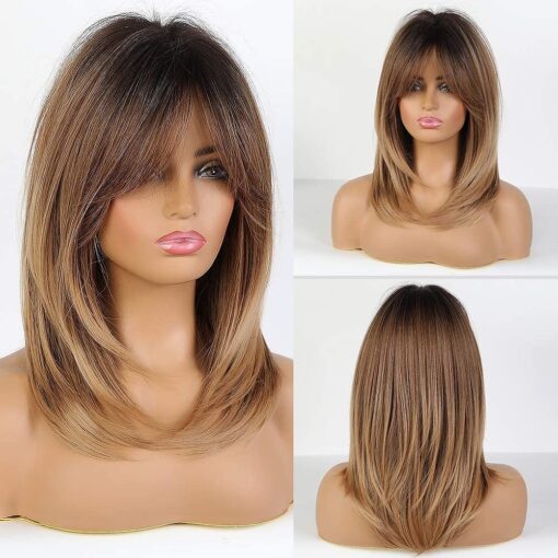 Dark Brown Wigs For Women Women Blonde Highlights Wig Natural MI1610811