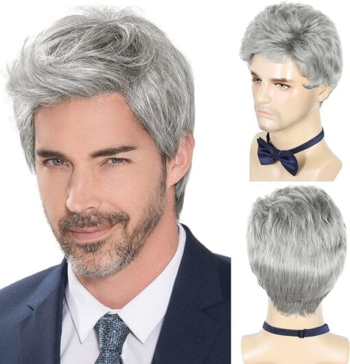 Ddhair Mens Wig,Short Grey Wig For Women Men Natural Layered Synthetic Hair Wig For Women Men Male Guy Daily Halloween MI1611833