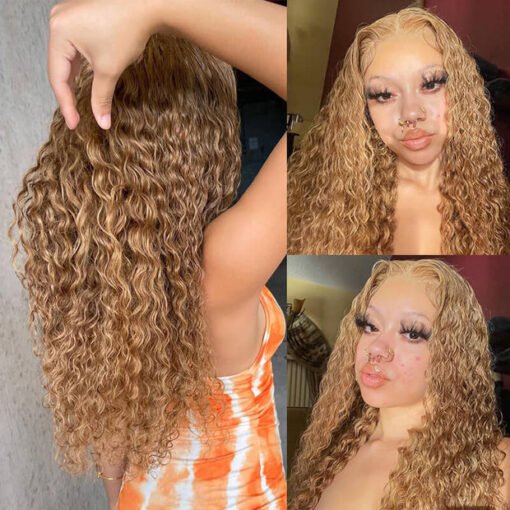 Deep Wave #27 Colored Human Hair Wigs Honey Blonde 13X4 13X6 MI1603690