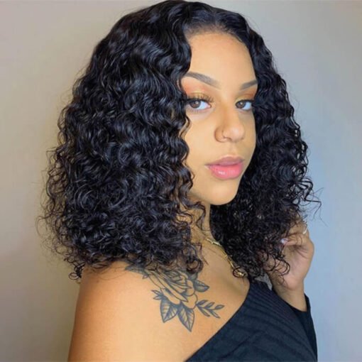 Deep Wave Bob Wig Virgin Human Hair 13X4 Lace Front Wig Pre Plucked Hairline MI1604626