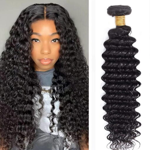 Deep Wave Bundles Human Hair 24 Inch Brazilian 100% Unprocessed Virgin Human Hair Double Weft Deep Curly Weave Natural Black MI1603843