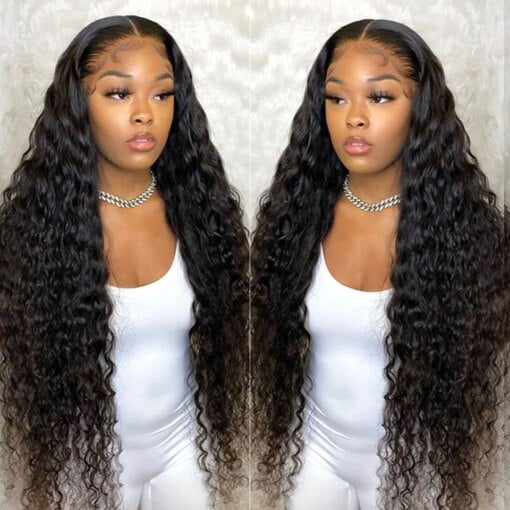 Deep Wave Frontal Wig 150% Curly Lace Closure Wigs 30 In MI1604384