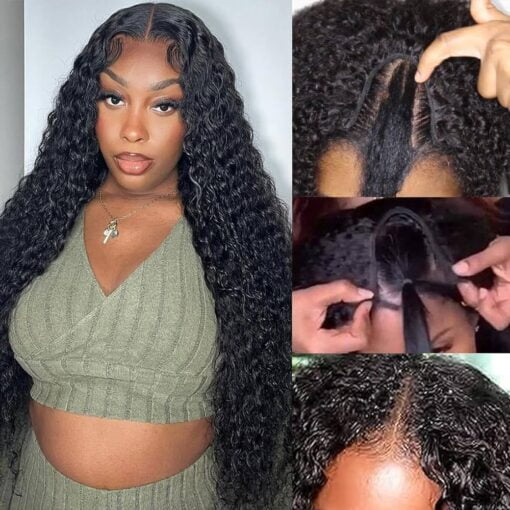 Deep Wave U Part Human Hair Wig Curly U Part Wigs Glueless Human Hair Wigs For Women Black Women None Lace Front Wigs Full Head Clip In Half Wig Upart Hair MI1602632