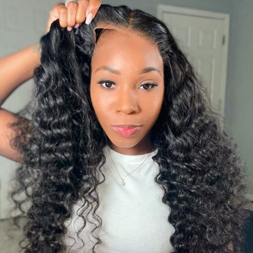 Deep Wave Wear And Go Glueless Wig Human Hair Without Glue Or Gel Already Cut Transparent Lace Closure Wig Pre Plucked Baby Hair MI1605032