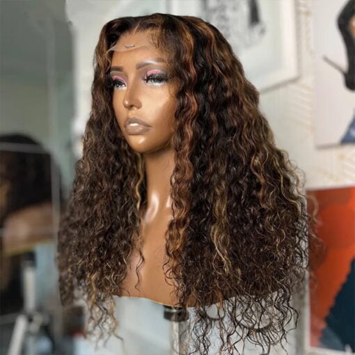 Dengmore 24 Inch Brown Curly Wig Deep Wave Curly Hair Wigs MI1603854