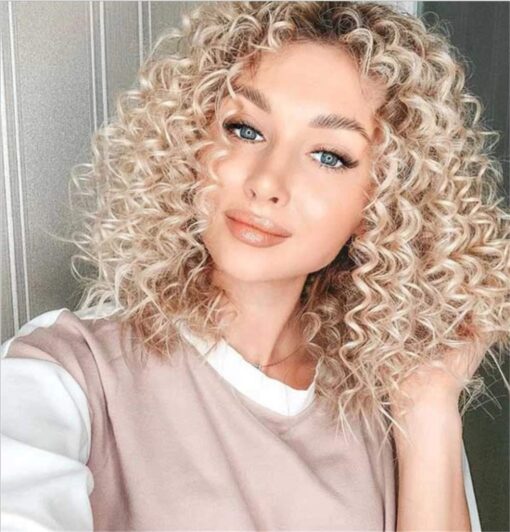 Divine Hair Short Blonde Curly Wigs Short Bob Ombre Blonde Wavy Wig Synthetic Wigs For Women Black Women Bob Short Curly Hairstyles For Women Women MI1605988