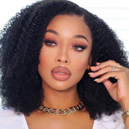 Domiso 13X6 Curly Afro Lace Front Human Hair Wigs Afro Kinky Curly Transparent Lace Front Wigs Deep Parting 200% Density Afro Wigs Knots Bleached MI1603458