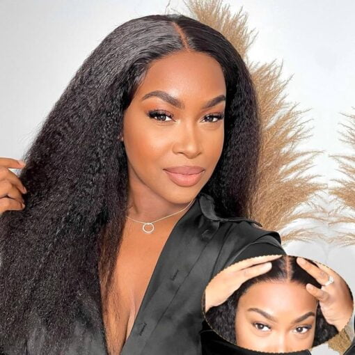 Domiso 22 Inch Wear And Go Glueless Wig Kinky Straight Lace Pre Cut 6X4.6 Hd Lace Front Wigs Human Hair For Women Women Glueless Wig With Elastic Band MI1605176