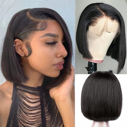 Dopi Bob Wig Human Hair 13X4 150% Density Frontal Bob Wig Black Bob Wig Short Bob Lace Front Human Hair Wigs Pre Plucked Straight Bob Human Hair Wig MI1602331