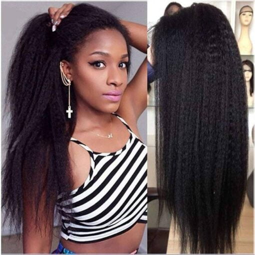 Dream Beauty Human Hair Kinky Straight Wig For Women Black Women Natural Color Lace Front Wig With Baby Hair (16 Inch, Lace Front Wig) MI1610875