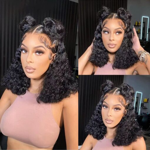 Durreley Bob Wig Human Hair 13X4 Water Wave Lace Front Wigs MI1606078