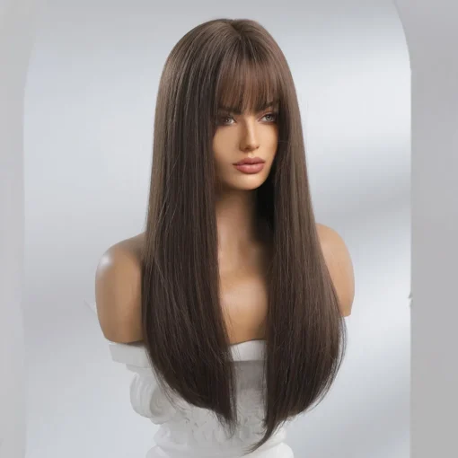 Element Natural Brown Straight Hair Wigs With Bangs For Women MI1603877