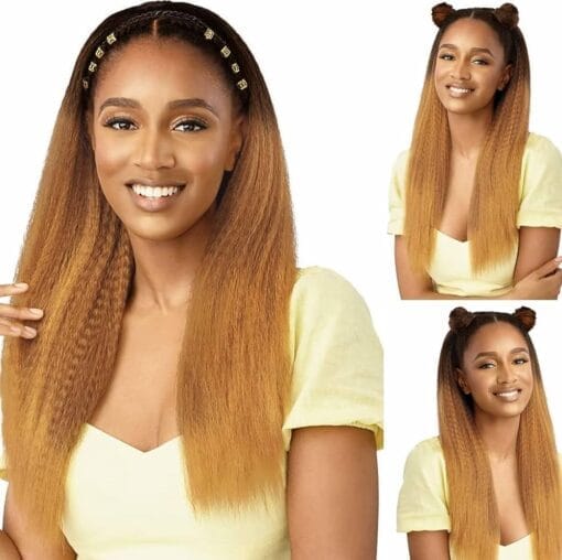 Emistar Ombre Honey Blonde Kinky Straight U Part Wig 1B/27 Soft Synthetic Hair As Real Human Hair Wear And Go Glueless Wig Italian Yaki V Part Half MI1611829