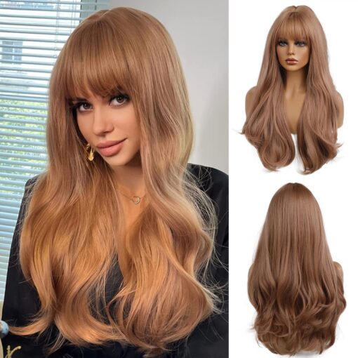 Esmee 24 Inches Strawberry Blonde Long Wavy Wig With Bangs MI1603386