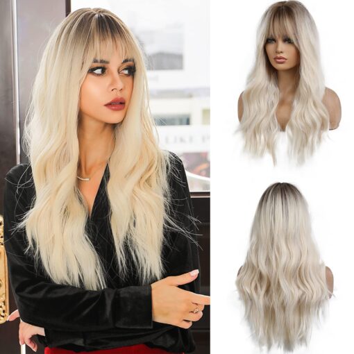 Esmee 26 Inches Long Blonde Wig With Bangs Natural Synthetic MI1603376