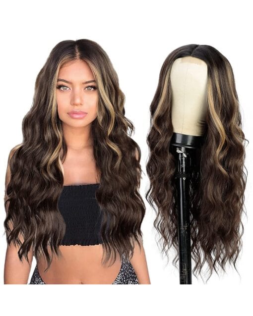 Extra Long Chestnut Brown Wavy Lace Front Wig MI1611956