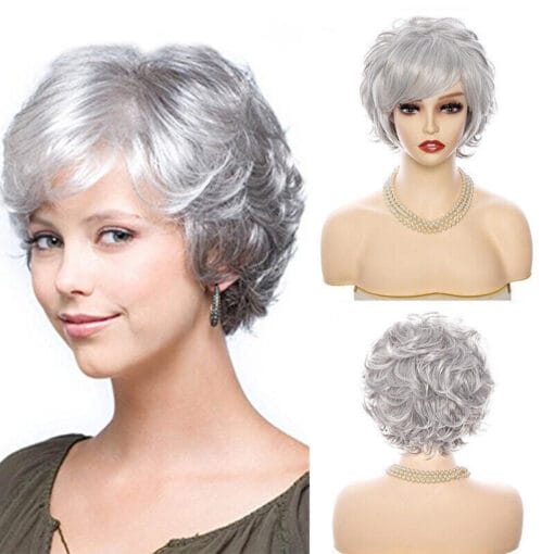 Fashion Ladies Women'S Wig Short Silver Grey Curly Ladies Natural Hair Wigs MI1606860