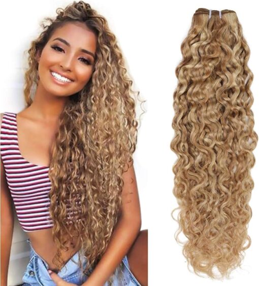 Fashion Line Brazilian P27/613 Water Wave Blonde Human Hair Extensions Unprocessed Human Hair Bundles Weft 1Pc 100G Piano Color (18") MI1611003