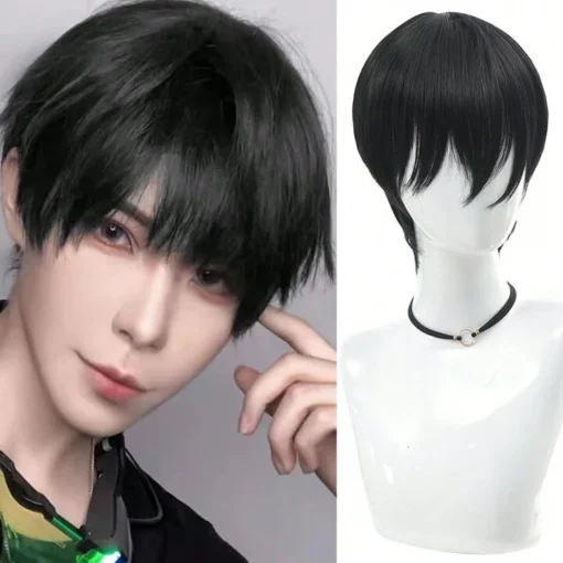 Fashion Men Short Wig Black Synthetic Wigs With Bangs For Women MI1611394