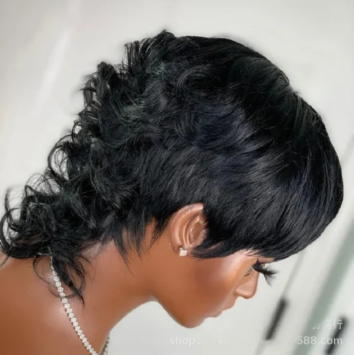 Fashion Mullet Wigs With Bangs Deep Curly Short Pixie MI1605018