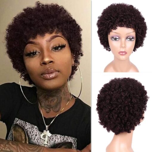 Fave Short Afro Wig Brazilian Remy Human Hair Wigs 99J# Color Afro Kinky Curly Wigs For Women Black Women Full Wig Free Shipping MI1602419