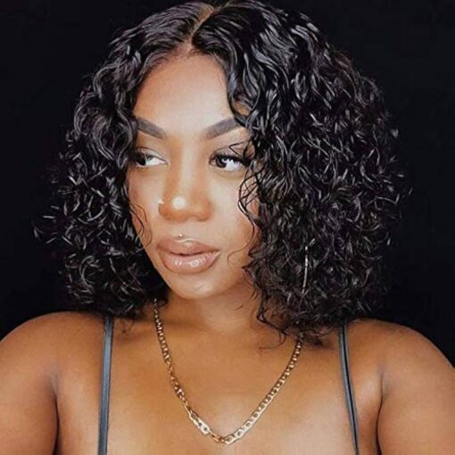 Fine Plus 150% Density Curly Wigs For Women Black Women Brazilian Human Hair Glueless Short Curly Wigs For Women Women Natural Black Wig With Middle Part Lace 12 MI1605756