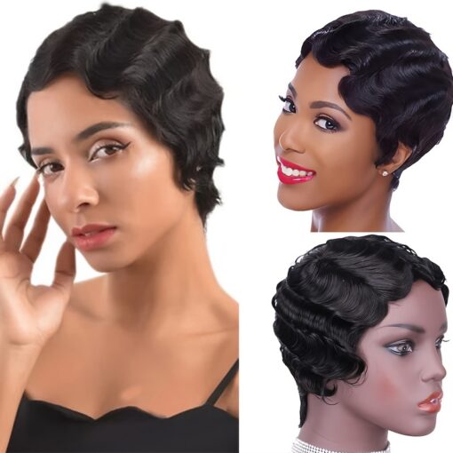 Finger Wave Short Human Hair Wig Ocean Wave Pixie Cut Wig MI1604869