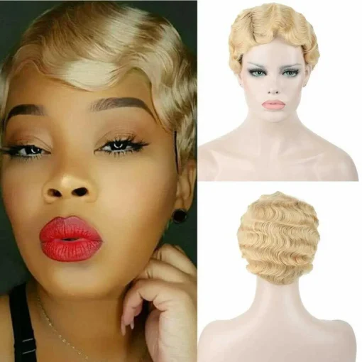 Finger Wave Wigs Brazilian Short Pixie Cut Human Hair Wig MI1611205