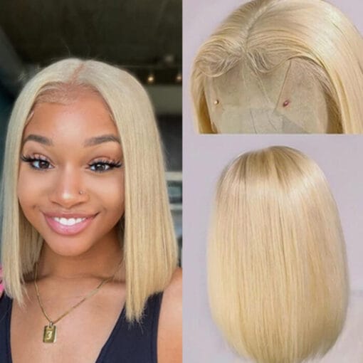 Fleeky Hair 613 Blonde Bob Wig Straight 13X4 Transparent Lace Bob Wig 4X4 Lace Closure Short Bob Wigs MI1609779