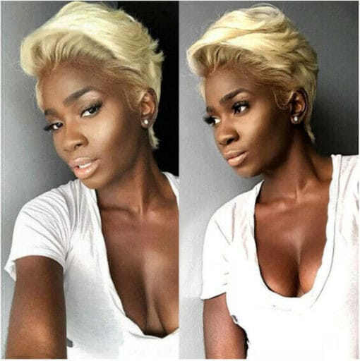 For Black Women 613 Blonde Wig Short Pixie Cut Human Hair L Part Lace Front Wigs MI1612013