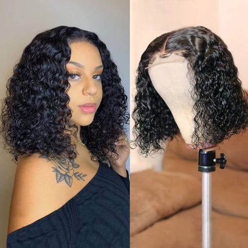 Foreverlove Deep Wave Lace Front Wigs Human Hair Bob Wig Glueless 4X4 Closure Curly Wigs For Women Black Women 150% Density Unprocessed Brazilian Virgin MI1604646