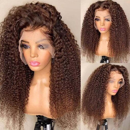 Full Lace Brown Color 360 Lace Wig Hd Lace Kinky Curly Transparent Lace Front Wigs Human Hair For Women Black Women Brazilian Virgin Human Hair Wigs Pre MI1602133