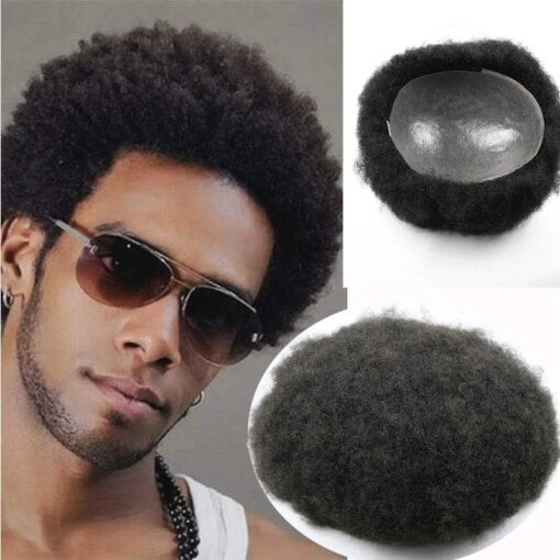 Full Skin Afro Toupee For Women Men 8X10Inch Afro Kinky Human Hair MI1604937