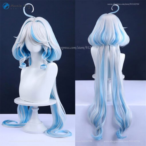 Game Furina Cosplay Wig Silver White Blue Cruly 100Cm Long Focalors Anime Wigs Heat Resistant Synthetic Hair Wigs MI1610306