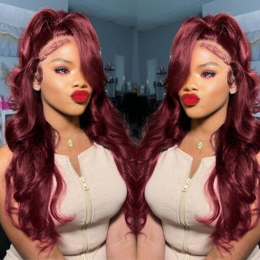 Gemlong 28 Inch 99J Burgundy Lace Front Wigs Human Hair 13X4 Body Wave Hd Lace Front Wigs Human Hair 200 Density Glueless Wigs Human Hair For Women Women MI1611631