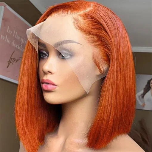 Ginger Bob Lace Frontal Wig Short Straight Colored Human MI1610620